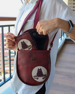 Vegan Leather Crossbody Bag Wallet Set | Cat & Fish Applique