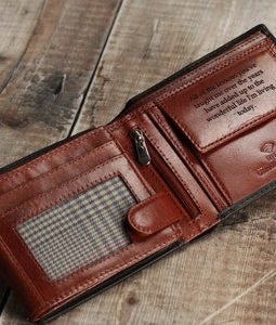 Personalised Men's Wallet, Genuine Soft Black Bifold Leather Wallet , Personalized Engraved Christmas Gift for Him, Boyfriend, Dad, Husband