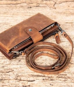 Leather Wallet with Phone Compartment, Modern Travel Accessory, Crossbody Phone Wallet, Leather Bag, Women's Purse