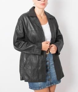 Minimalist 90s Black Leather Jacket Blazer Unisex Normcore Grunge Style Size L Gift for Girlfriend