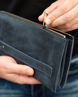 Genuine Leather Zipper Wallet Clutch, Engraved Personalized Accessory for Men Women