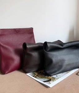 Real Leather Roll-Top Clutch, Minimalist Pouch, Everyday Purse Evening Bag