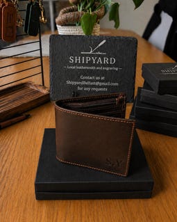 Personalised Full Grain Leather RFID Wallet, Engraved Mens Bifold Wallet