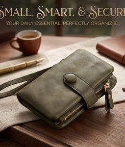 Women's Leather Bifold Wallet, RFID Blocking Wristlet, Compact Card Holder (ID Window, Coin Purse)