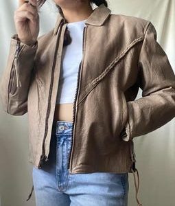Vintage Leather Western Long Sleeve Full Zip Side Tie Casual Jacket Boho Western Riding Moto