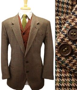 46S Vintage 1980s Italian Custom Tweed Blazer Heavyweight Wool Puppytooth Check Green & Copper Orange Autumn Country Sports Coat