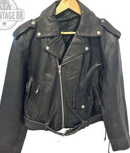 Vintage Leather Black Jacket, Brown Distressed Motorcycle Style, 90s Grunge Festival, (Size M)