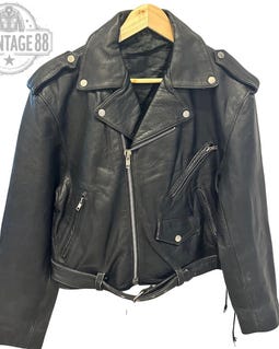Vintage Leather Black Jacket, Brown Distressed Motorcycle Style, 90s Grunge Festival, (Size M)
